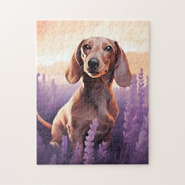 Dachshund in Lavender field Jigsaw Puzzle (Vertical)