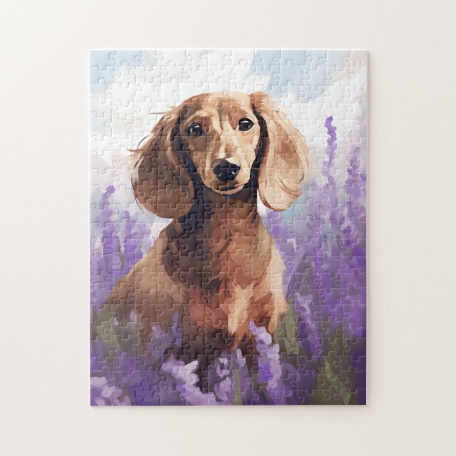 Dachshund in Lavender field Jigsaw Puzzle (Vertical)