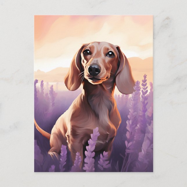Dachshund in Lavender field Postcard (Front)