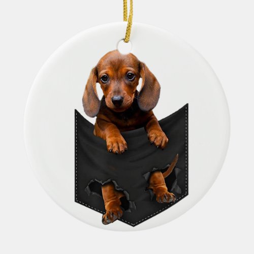 Dachshund In My Pocket Weiner Dog Ceramic Ornament