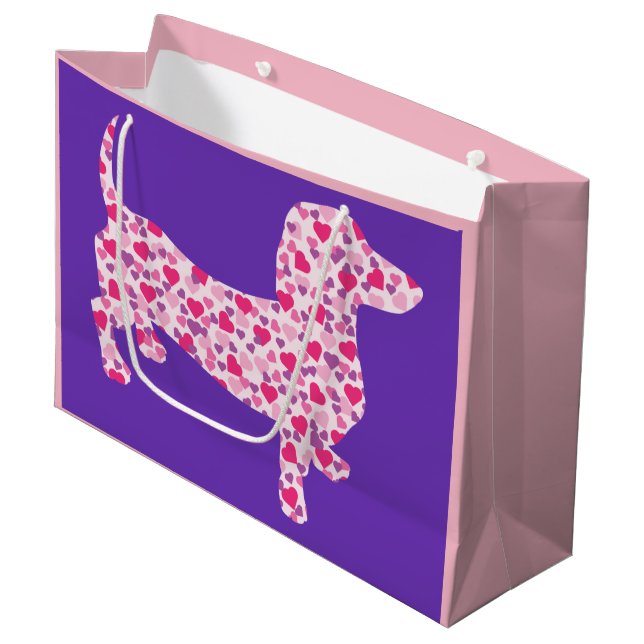 Dachshund in Pink Hearts Large Gift Bag (Front Angled)