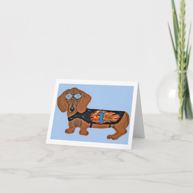 Dachshund in Racing Jacket Flat Note Card (Front)