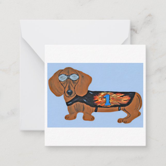 Dachshund in Racing Jacket Flat Note Card (Front)