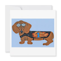 Dachshund in Racing Jacket Flat Note Card