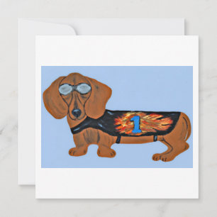 Dachshund in Racing Jacket Flat Note Card