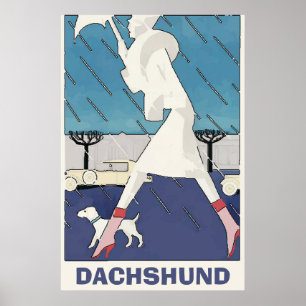Dachshund in Rain Poster