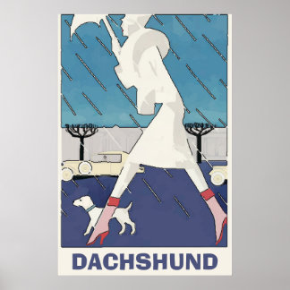 Dachshund in Rain Poster