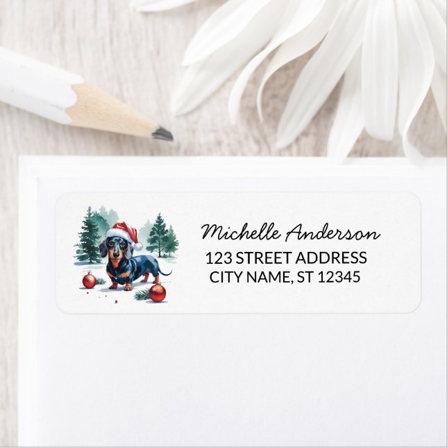 Dachshund in Santa Hat Christmas Return Address    Label (Insitu)