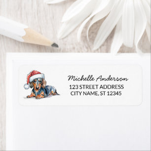 Dachshund in Santa Hat Christmas Return Address    Label