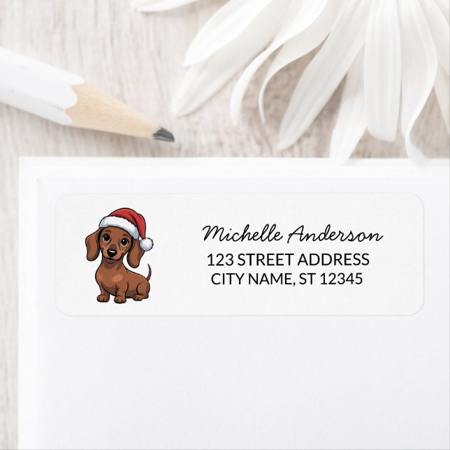 Dachshund in Santa Hat Christmas Return Address    Label (Insitu)