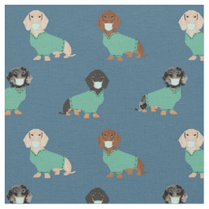 Dachshund in scrubs dark blue fabric