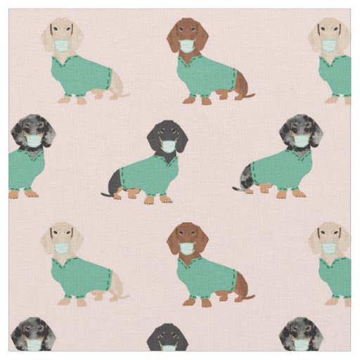 Dachshund in scrubs light pink fabric