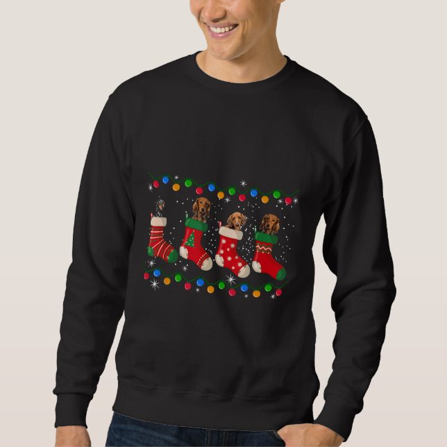 Dachshund In Socks Christmas Light Dog Lover Sweatshirt (Front)
