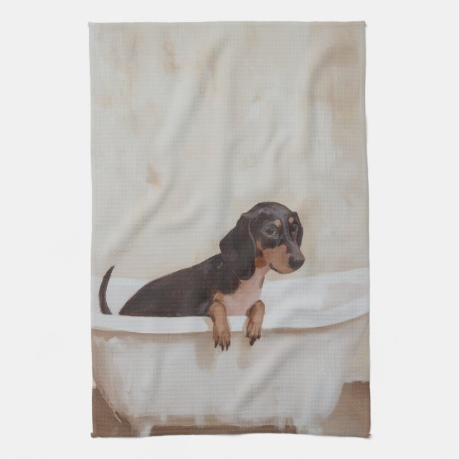 Dachshund in the Bath Kitchen Towel (Vertical)