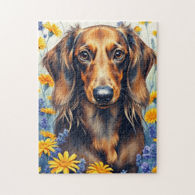 Dachshund in the Flower garden Jigsaw Puzzle (Vertical)