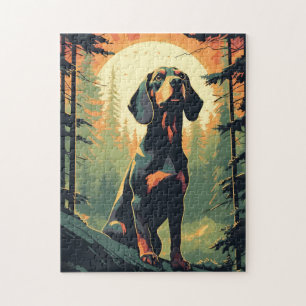 Dachshund in the forest during sunset jigsaw puzzle