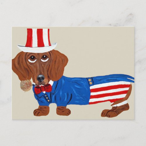 Dachshund In Uncle Sam Suit Postcard