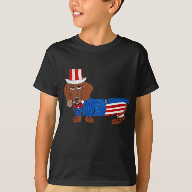 Dachshund In Uncle Sam Suit T-Shirt (Front)