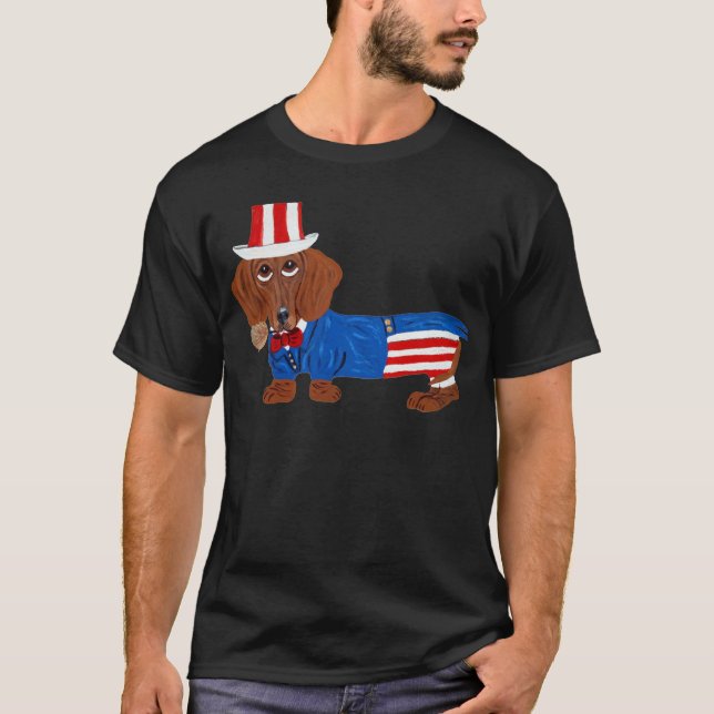 Dachshund In Uncle Sam Suit T-Shirt (Front)