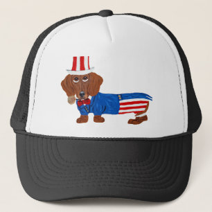 Dachshund In Uncle Sam Suit Trucker Hat