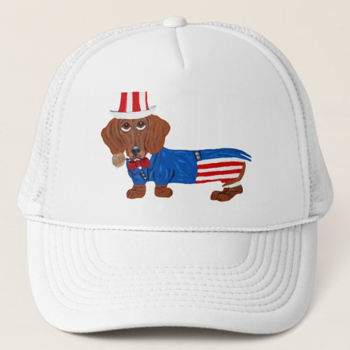 Dachshund In Uncle Sam Suit Trucker Hat