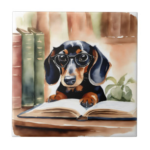 Dachshund in Watercolor Art Ceramic Tile