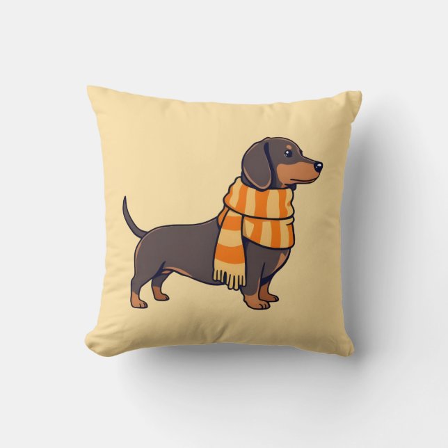 Dachshund in Winter Throw Pillow (Front)