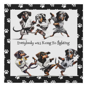 Dachshund Karate Class Art  Faux Canvas Print