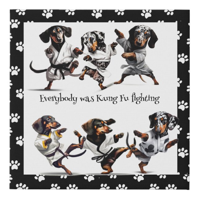 Dachshund Karate Class Art  Faux Canvas Print (Front)