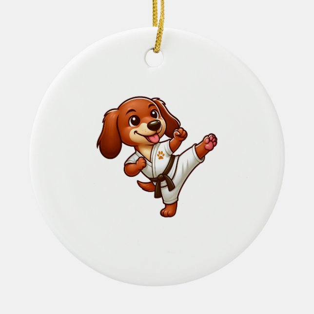 Dachshund karate martial arts high kick ceramic ornament (Front)