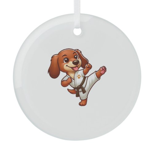 Dachshund karate martial arts high kick glass ornament
