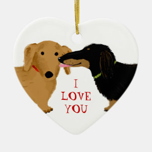 Dachshund Kiss Cute Wiener Dogs Love   Custom Ceramic Ornament