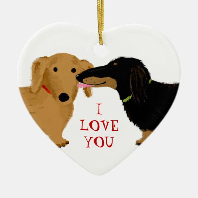 Dachshund Kiss Cute Wiener Dogs Love | Custom Ceramic Ornament (Front)