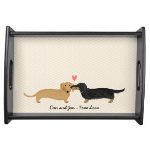 Dachshund Kiss with Heart and Text Serving Tray