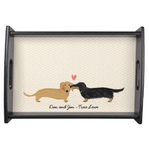 Dachshund Kiss with Heart and Text Serving Tray