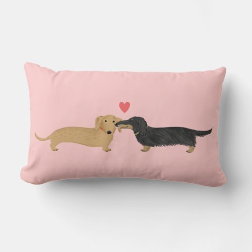 Dachshund Kiss with Heart  Cute Wiener Dogs Love Lumbar Pillow