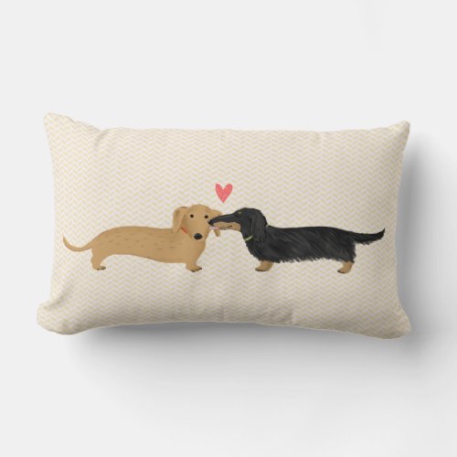 Dachshund Kiss with Heart  Cute Wiener Dogs Lumbar Pillow
