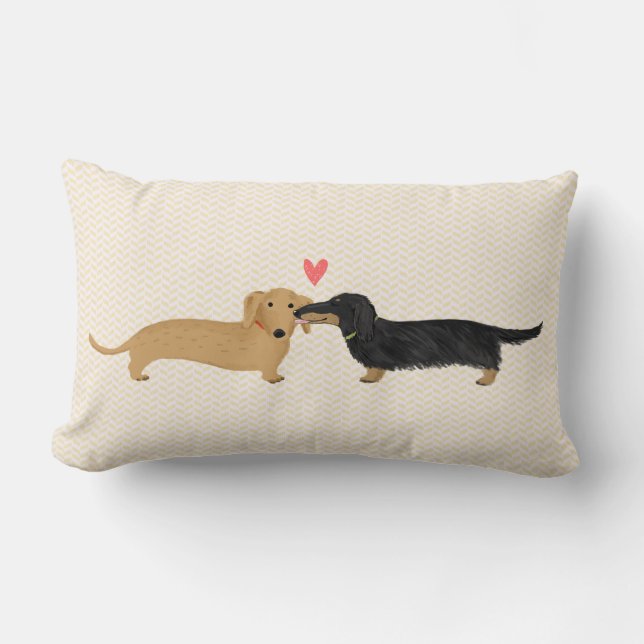 Dachshund Kiss with Heart | Cute Wiener Dogs Lumbar Pillow (Front)