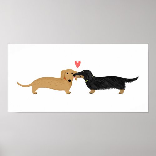 Dachshund Kiss with Heart Poster