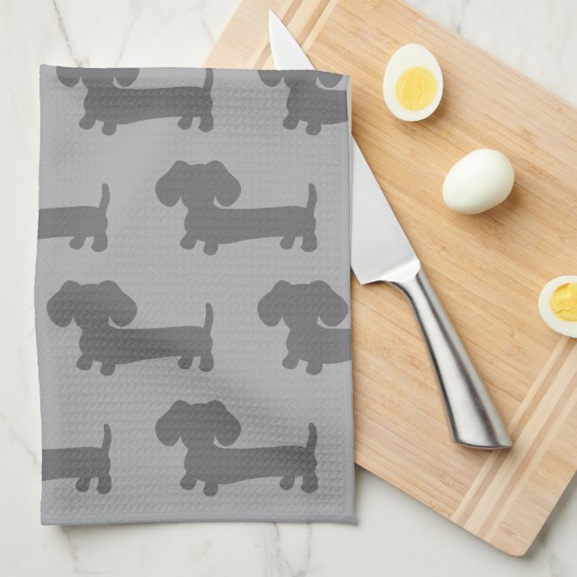 Dachshund Kitchen Dish Kitchen Towel Doxie Gray (Quarter Fold)