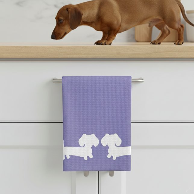 Dachshund Kitchen Dish Towel Periwinkle Purple (Sweet dachshund treat with our purple wiener dog dish towel)