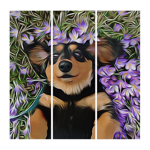 Dachshund Laying In Purple Flowers Triptych