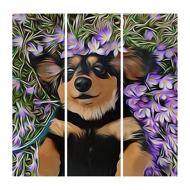 Dachshund Laying In Purple Flowers Triptych (Front)