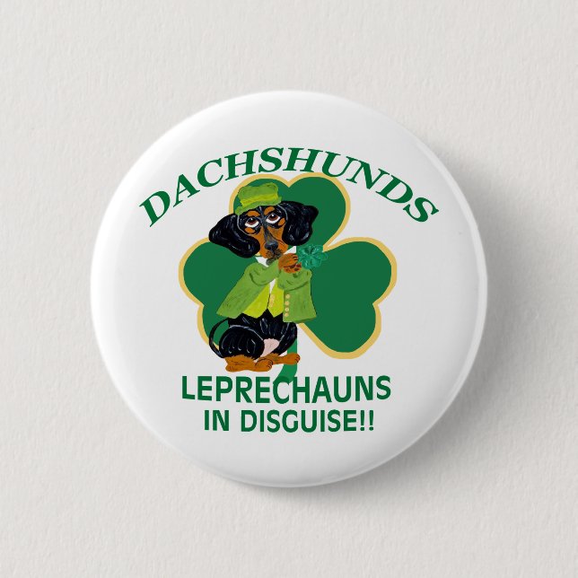 Dachshund Leprechaun Pinback Button (Front)