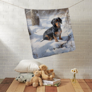 Dachshund Let It Snow Christmas Baby Blanket