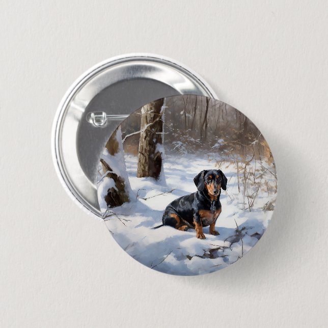 Dachshund Let It Snow Christmas Button (Front & Back)