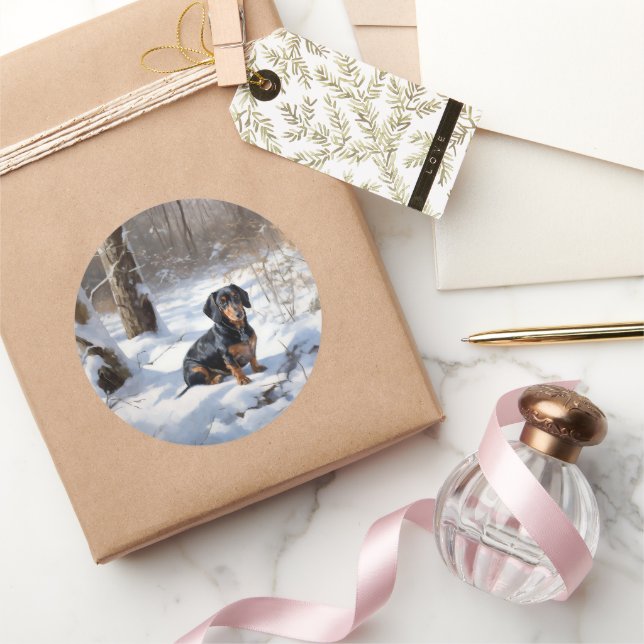 Dachshund Let It Snow Christmas Classic Round Sticker (Gifting)