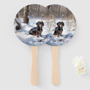 Dachshund Let It Snow Christmas Hand Fan