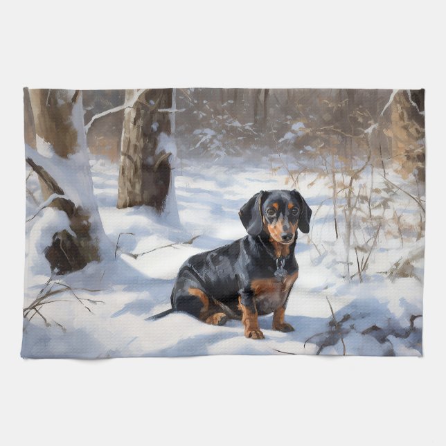 Dachshund Let It Snow Christmas Kitchen Towel (Horizontal)