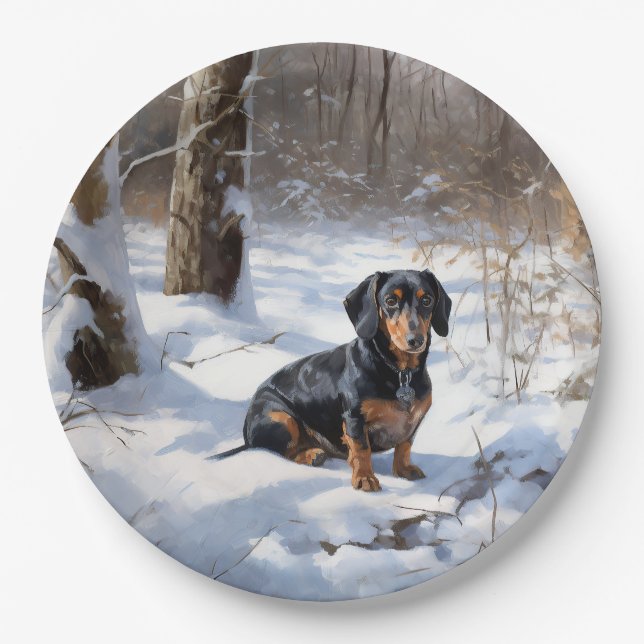 Dachshund Let It Snow Christmas Paper Plates (Front)